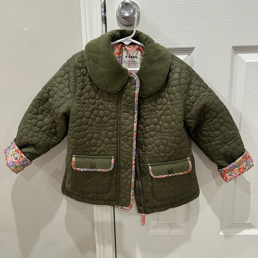 Boden Kids Olive Quilted Puffer Jacket